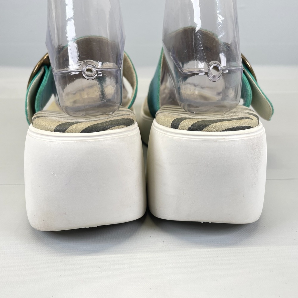 Fly London Dafi Wedge Sandals Womens Size 41 US 10 Blue Leather Buckle Shoes - Picture 5 of 10